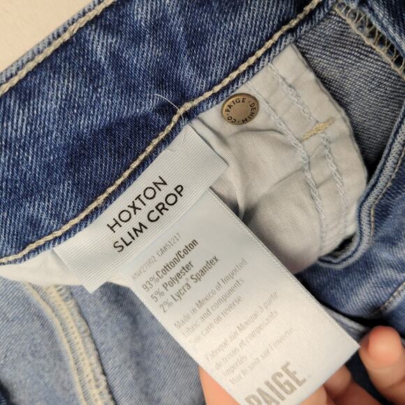 Paige Hoxton slim crop jeans distressed raw chewed hem - Picture 7 of 9